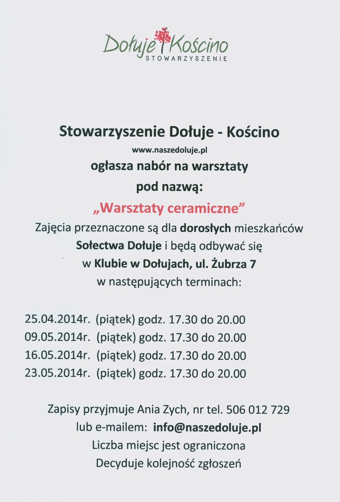 Materiał ilustracyjny: Nowe warsztaty Ceramika 25.04.2014