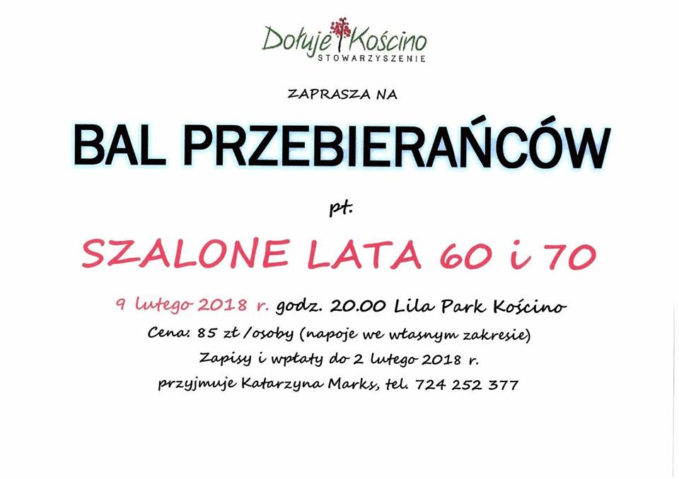 Materiał ilustracyjny: 9.02.2018 godz. 20.00 Bal Przebierańców Lila Park w Kościnie