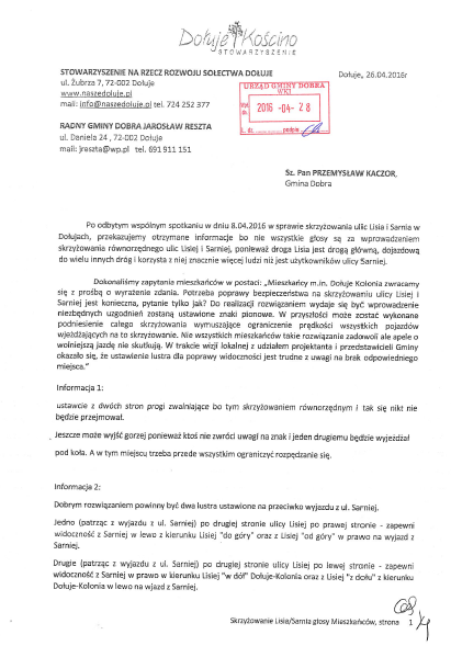 Materiał ilustracyjny: Skrzyżowanie ulic Lisiej i Sarniej – 26.04.2016