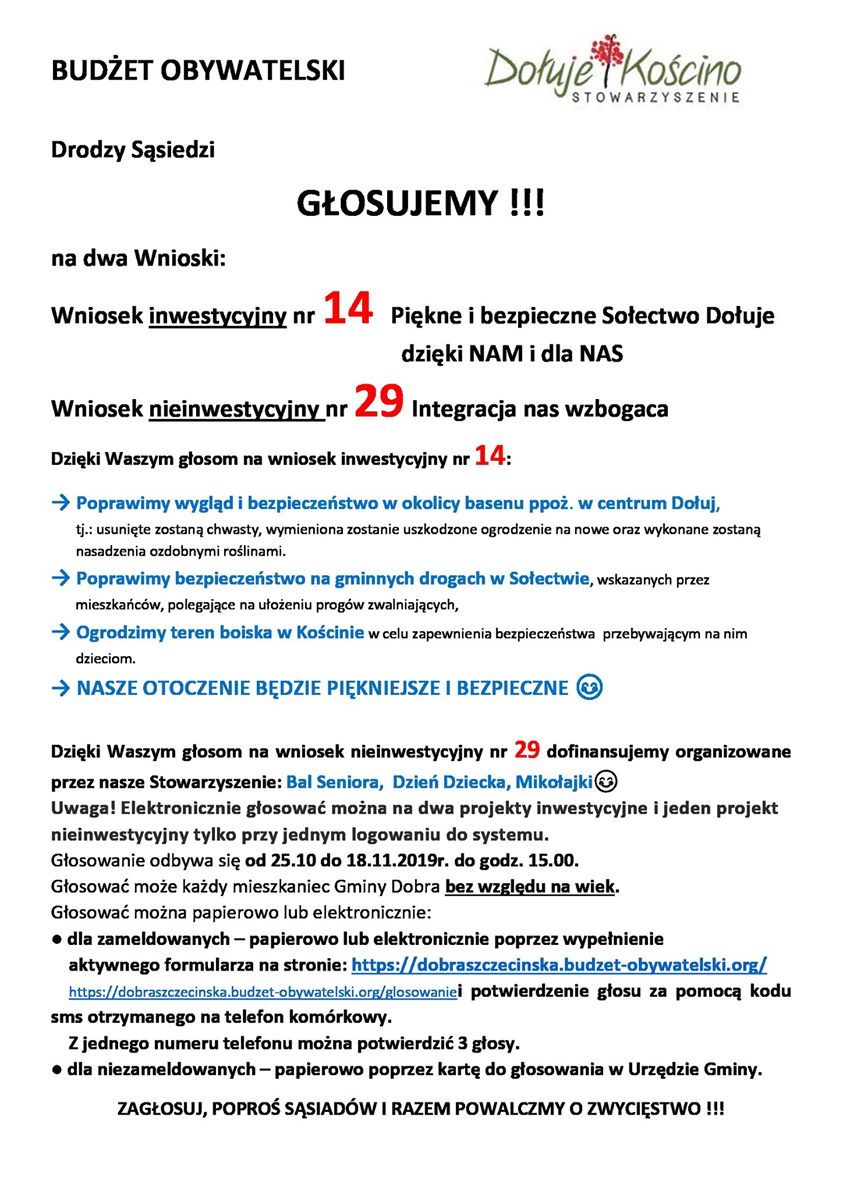 Budżet Obywatelski – głosujemy do 18.11.2019!