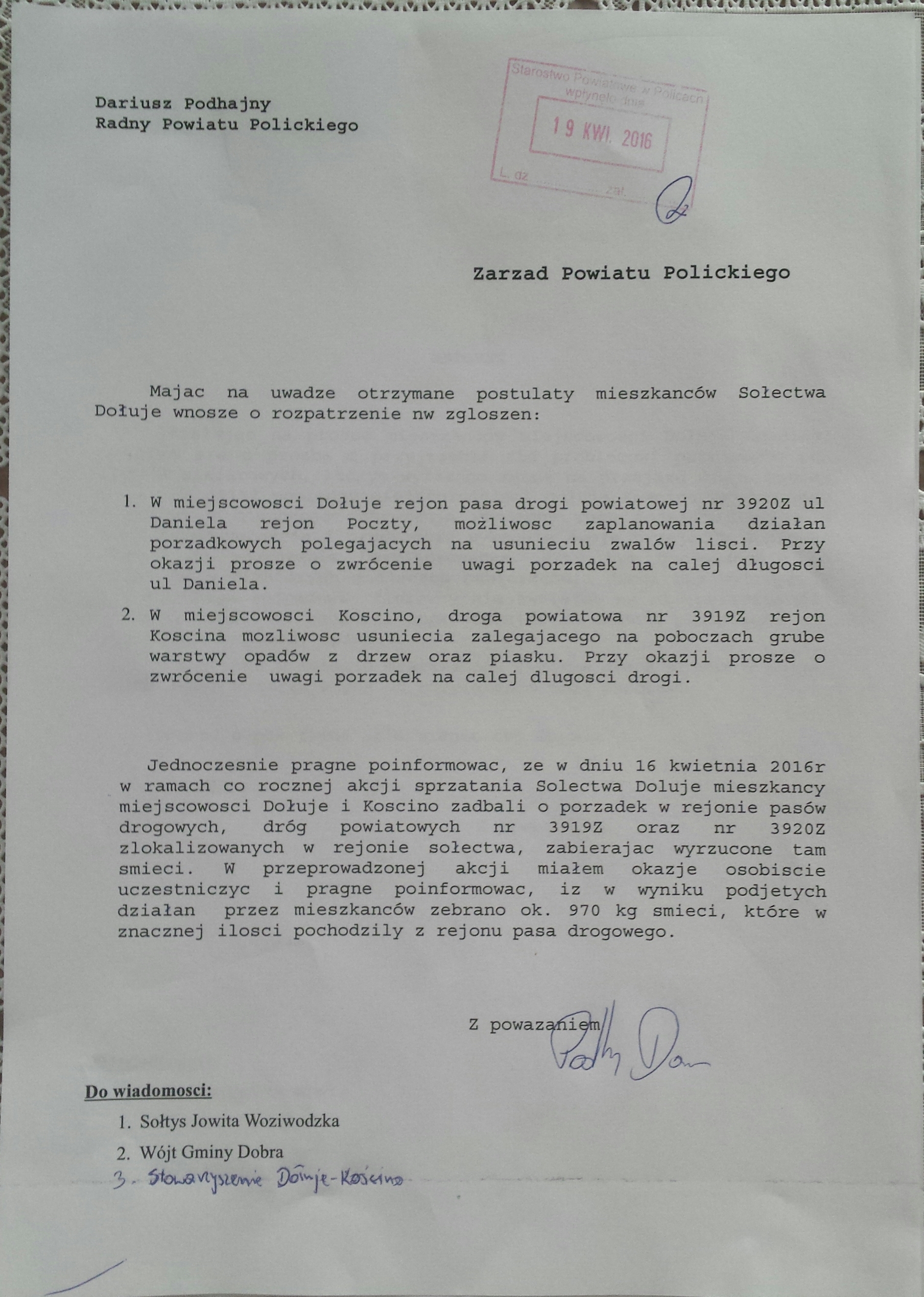 Materiał ilustracyjny: Przejazd ciężarówek drogą powiatową – 4.05.2016