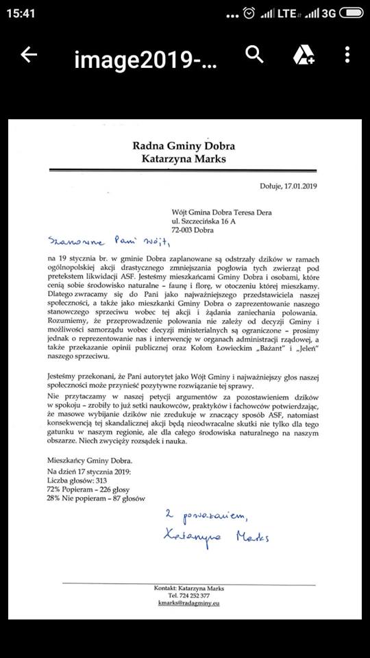 Petycja w sprawie dzików – 11.01.2019