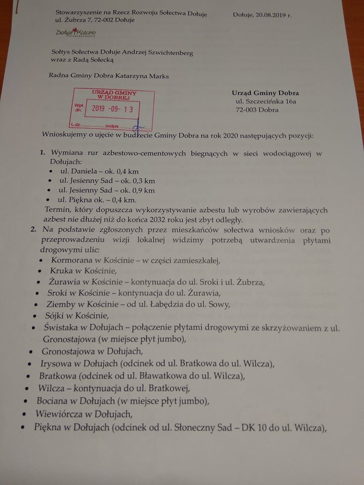 Wspólne propozycje do budżetu Gminy Dobra 2020 – 15.09.2019